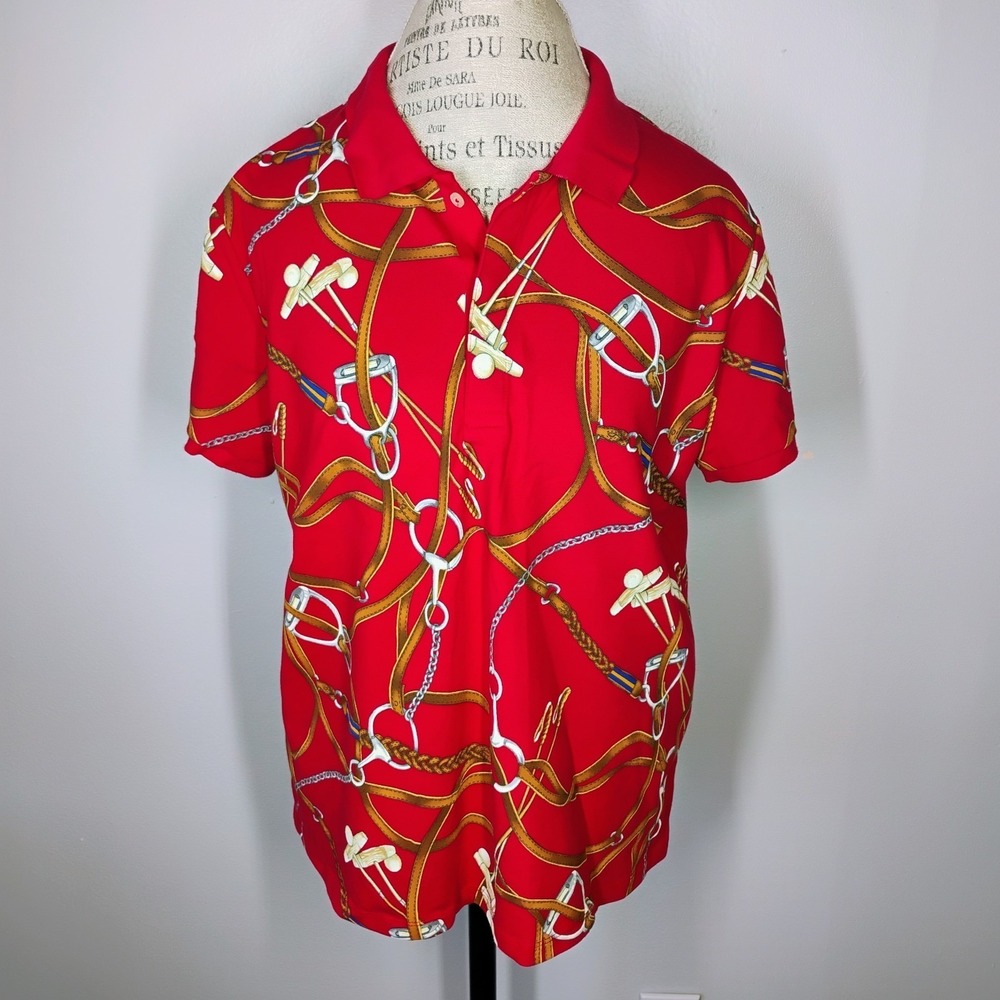 Lauren Ralph Lauren Equestrian Polo Shirt Womens XL Red Preppy Classic